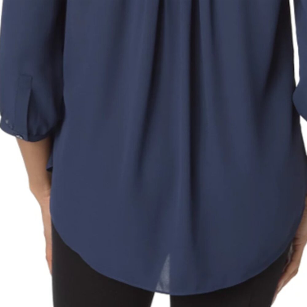 NYDJ Pleat Back Blouse, Dark Blue, Medium - Picture 3 of 12